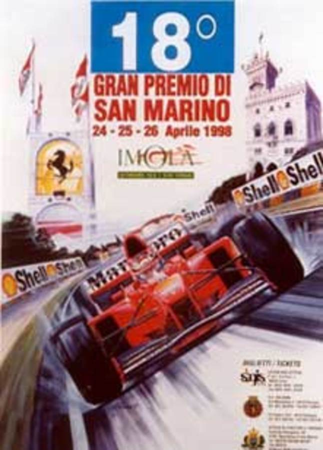 Original 18 Gran Premio di San Marino by artist Giovanni Cremonini. Professional acid-free archival linen backed; ready to frame. Fine, excellent condition