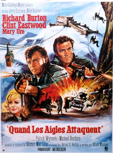 FRENCH POSTER, original movie poster, faces of Richard Burton, Clink Eastwood and Mary Ure, shoot out, movie poster linen backed, very good condition.