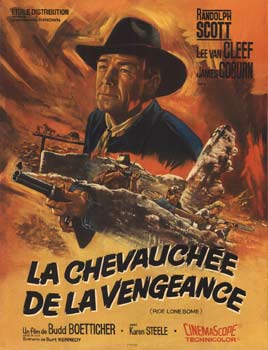 Western movie poster, linen backed, Randolph Scott, Lee Van Cleef, original poster, rifle, shoot out, linen backed, fine condition, movie poster, original poster