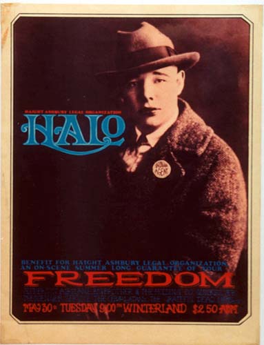 HALO Freedom; original 1966 rock concert poster; artist: Rick Griffin; size 14" x 18.25". Excellent condition. <br> <br>This classic Mouse, Kelley, and Griffin poster was for a Haight Ashbury Legal Organization (HALO) benefit that was held at Winter