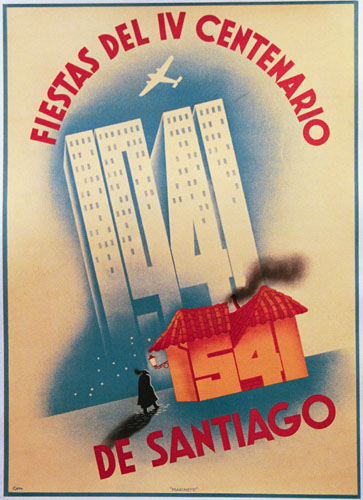 festival poster, 4 centuries of Santiago, Chile, linen backed, orignal poster, fine condition.