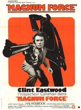 French movie poster, Clint Eastwood holding a gun, taget practice behind him. Bold colors, linen backed, fine condition.