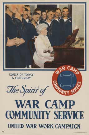 woman playing piano, surrounded by soldiers, ww1 poster, original