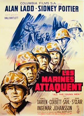 Marine poster, military movie poster, original poster with soldiers wearing helmets, war background, linen backed original in very good condition.