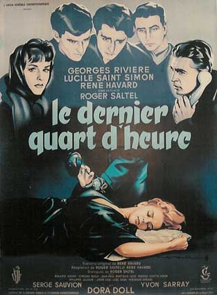 4 men and 1 lady looking over a lady laying on a pillow. French movie poster, original poster, lithograph,