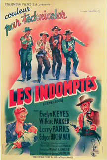 western, gunmen, 6 shooter, woman holding a baby, French poster, linen backed, French text,