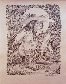 Original Rick Griffin. <br>Mescalito (Huichol Indian) <br>light brown toned paper <br>distributed by Berkeley Bonaparte, Berkley California. Excellent Grade A Condition. <br>A cult figure that set the iconographic terrain for three distinct west coas