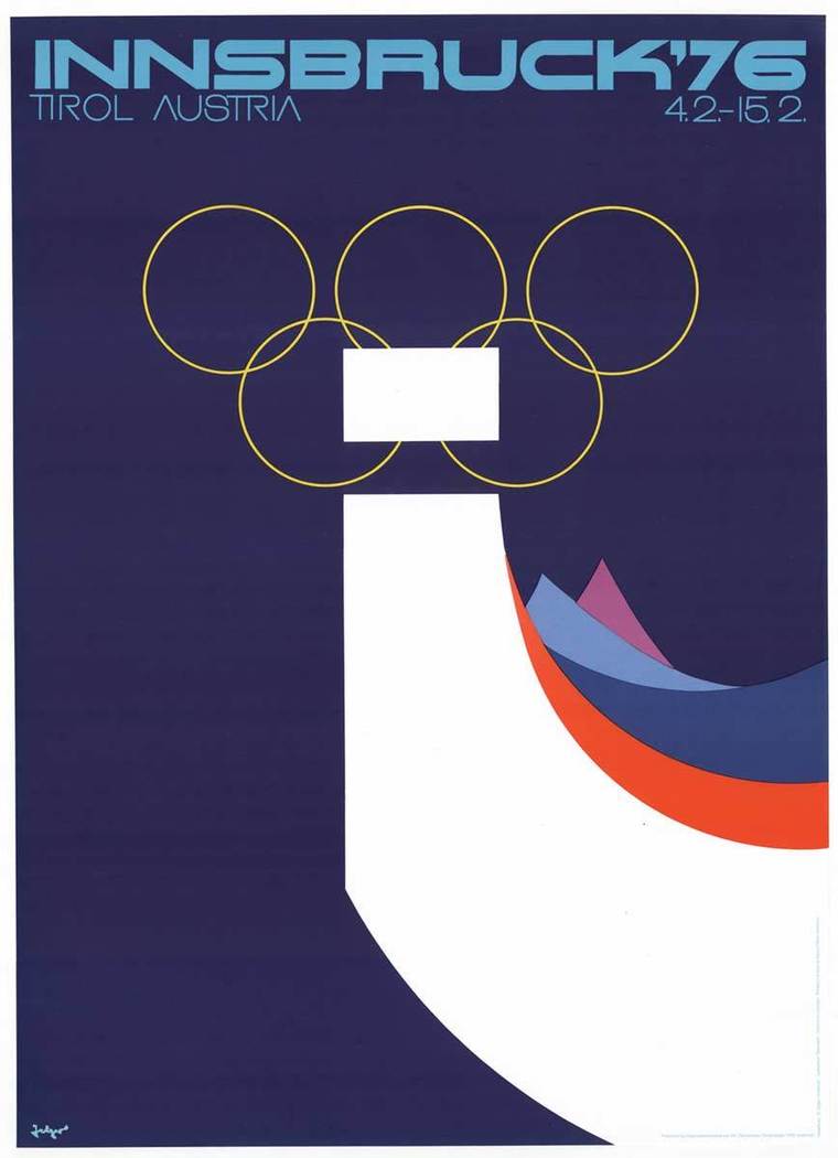 Innsbruck '76 original Olympics posters. <br>Tirol Austria 1976. Winter Games. Original Olympic poster. Linen backed. <br> <br>The Olympic Logo was designed in 1913 by Pierre de Coubertin, founder of the modern Olympic Games. The vie rings symbolize 