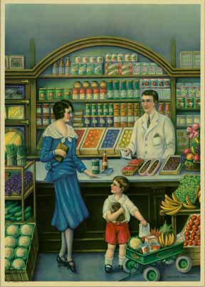 A young child stocks his wagon with groceries whilst his negligent mother flirts with the store clerk. Ewe!
