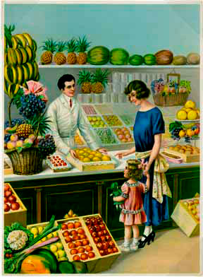 Anonymous Artists - Fruit Stand A woman and her child at the produce market.