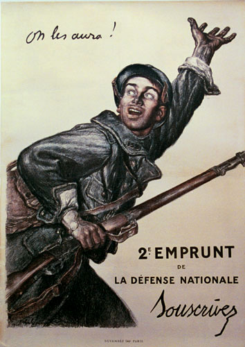 french, world war 1 poster, affiche, soldier, gun, linen backed