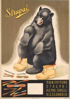 bear boots, shoe strings, original poster, Italian, vintage poster
