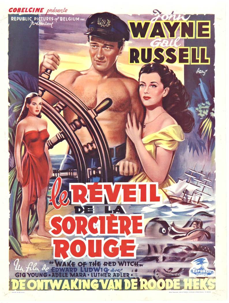 Belgium movie poster, linen backed, origiinal, ship, otopus, palm trees,