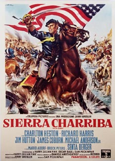 US glag, soldier on horse back Charlton Heston, battle scene, Italian movie poster, Italian movie poster, original poster, linen backed, very good condition
