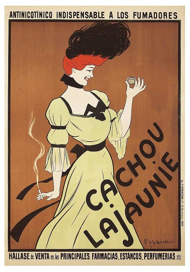 Cappiello's 1st poster for Lajaunie breath freshening pastilles ("indispensable for smokers") His client, Mr. Lajaunie wrote to Vercasson, the printer, to say that in France and abroad numerous collectors were asking for copies of this beloved image. <br>
