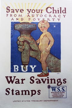 child with the arm of the statue of liberty, WW1 poster