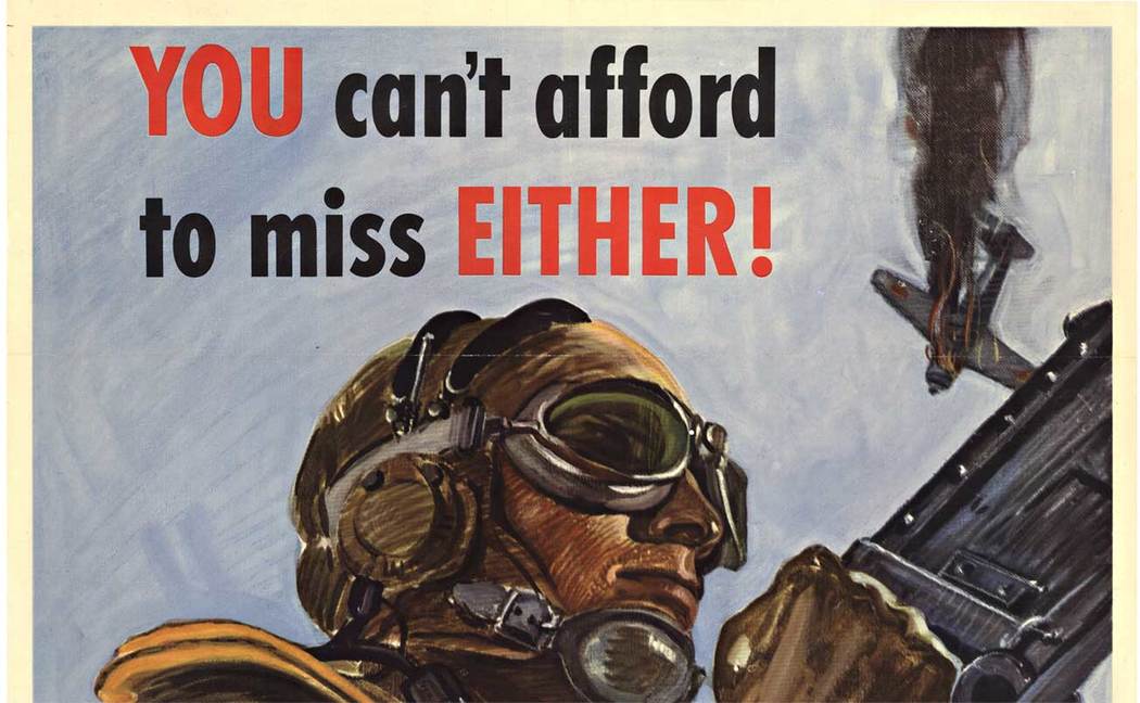 machine gun operator , gun ship, airplanes, war poster, original, buy bonds