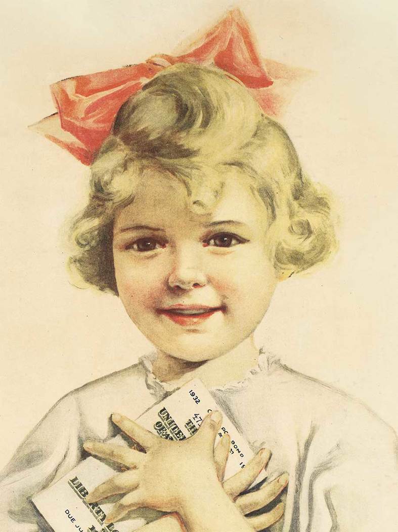 little girl, war bonds, original military poster, linen backed, original
