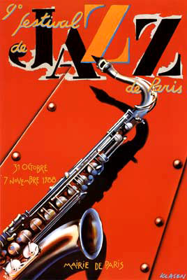 saxaphone, jazz de paris, original poster, linen backed, fine condition.