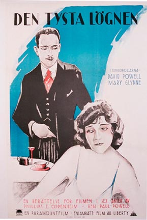 Swedish silent movie poster, original poster, lithogrpah, man and woman, drinks on table.