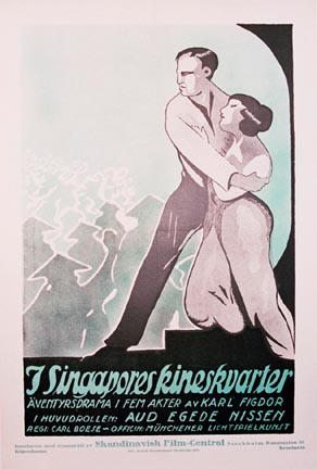 silent movie poster, Sweden, man and woman, Asians in background, original poster