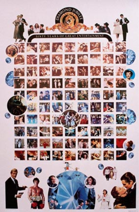 photo montage of famous movie stars and sets from famous movies, linen backed, fine condition,