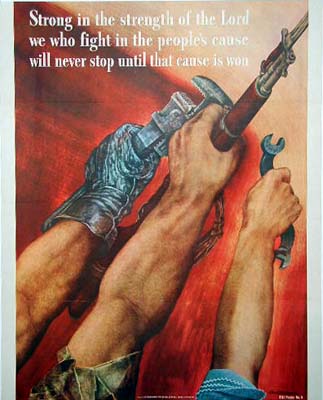 Original poster: Original World War II poster: Strong in the Strength of the Lord (L) Note that this is the large version of this poster. Acid free archival linen backed original WWII, U. S. Government printed vintage poster. A factory worker and 