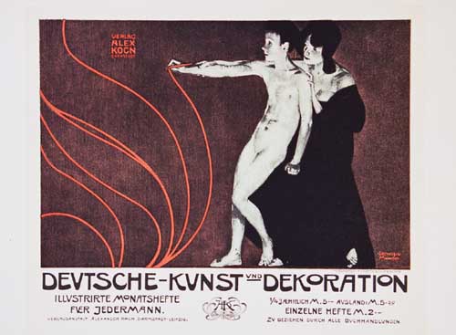Advertisement for Art and decoration. A naked androgynous person being held up by a woman as she draws on the wall.