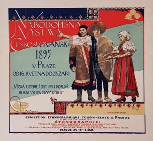 Narodopisna Vystava, "Maitres de l'Affiche" plate 56. Original. Les Maitres de l'Affiche PL. 56. Presented in a 16" x 20" acid free museum mat. <br>The Ethnographic Exposition of 1895 celebrated the people, customs, songs, dances, and art of Prague. 