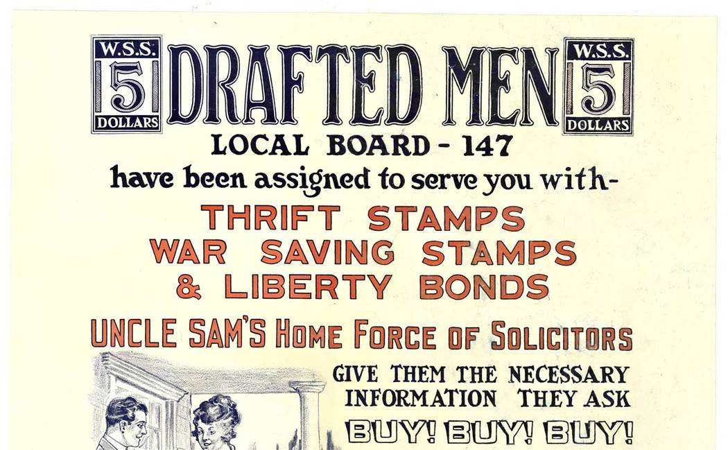 Original World War 1 <br>Museum linen backed. / Restored <br>Thrift Stamps <br>War Savings Stamps <br>& Liberty Bonds <br>Uncles Sam's Home Force of Solicitors <br>Give them the necessary information they ask. <br>BUY! BUY! BUY! <br>War savings stamps 