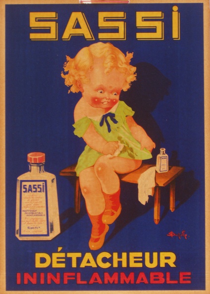 Sassi, a cleaning product. This piece has a young girl trying to get a stain off her dress.