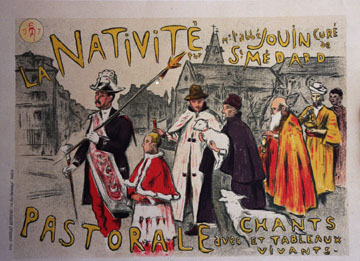 La Nativite Pastorale. Original. Presented in a 20" x 16" acid free archival museum mat. <br>'E.M.N' (Etienne Moreau-Nelaton) signature mark and year, set cleverly within the glowing moon (upper left).