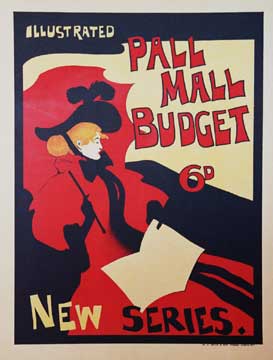 original small format Maitre d'Affiche, woman sitting in a buggy with a big red umbrella, in a 16 x 20" acid free mat