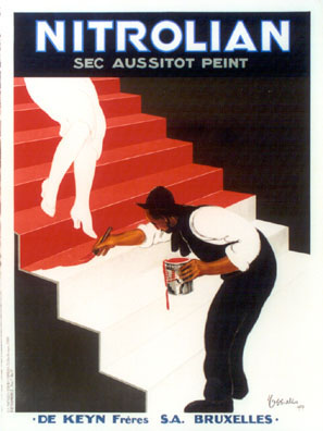 Leonetto Cappiello - Nitrolian (Fast drying paint) Original, 1929, stone lithograph, linen backed, NITROLIAN "Sec Ausitot Peint" The message, so splendidly illustrated, is loud and clear. This paint dries in a flash! One of Cappiello's most popular designs. <br>"Watching paint dry" may epitomize unbear