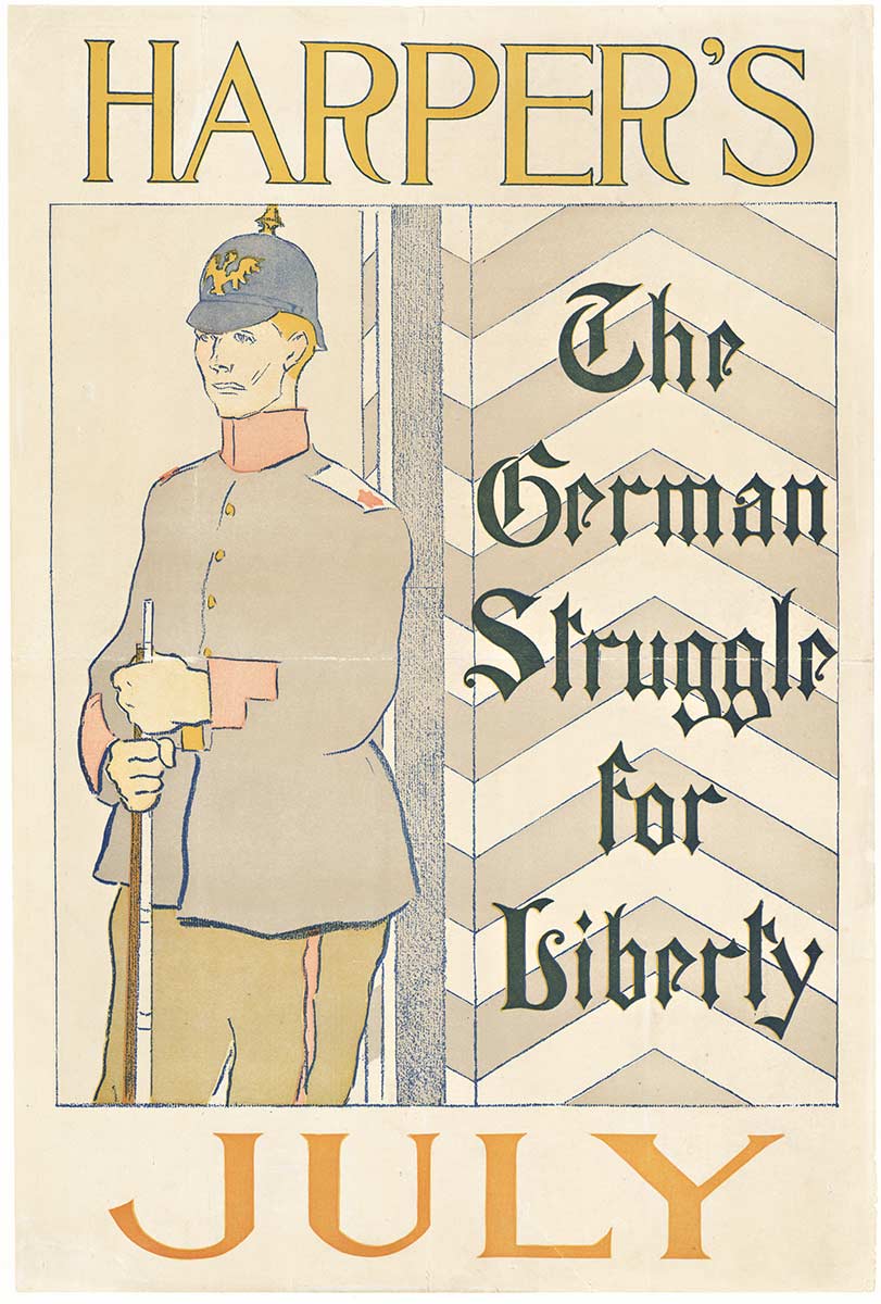 Harper's magazine, turn of the century, original poster, soldier, 1890's, German, Germany, small format, sepiatone