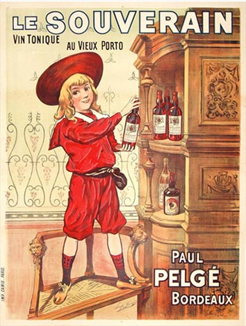 Le Souverain; original stone lithograph wine poster. Size: 38" x 50.5"; Turn of the century antique vintage French advertising poster ready to frame. Printer: Camis.