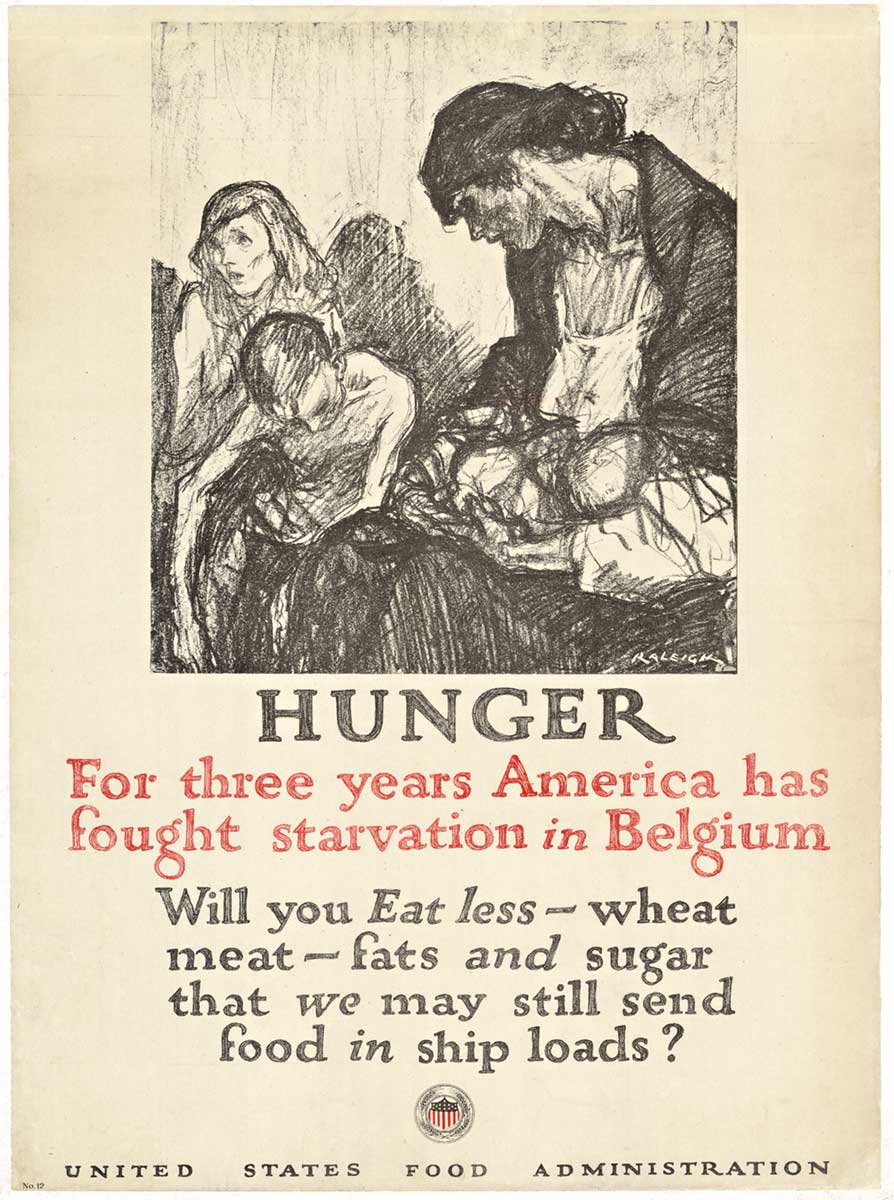 original ww1 poster, linen backed. Woman with children, foodless