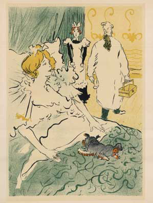 Henri Toulouse Lautrec, Woman in bed, Small dog, Doctor, Nurse, L’Artisan Moderne, Lithograph
