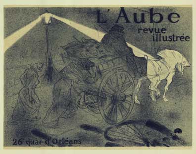 L’Aube, Revue illustree, Horse and carriage, Night, Street lamp, Henri Toulouse Lautrec, Lithograph