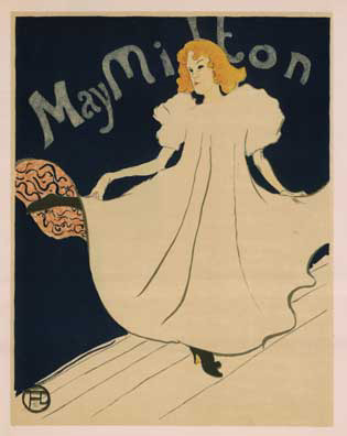 May Millton, Paris, France, affiche, old poster,cobault blue and cream, art nouveau, Moulin Rouge, singer, performer,