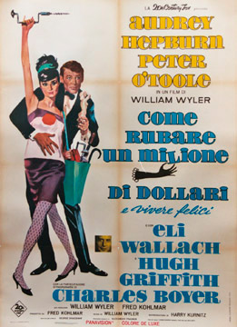 Italian movie poster, linen backed, aged fold marks as shown, original poster, film poster, Audrey Hepburn, Peter O’Toole