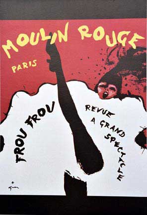 Moulin Rouge, can can dancer, Frou Frou, cabaret, original poster, French poster, Paris France, theater poster