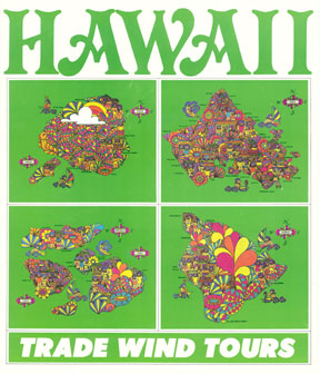Map of Hawaiian Islands, linen backed original travel poster,fine condition original.