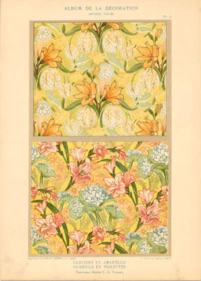 turn of the century original flower print, Violettes, Amaryllis, printed in France