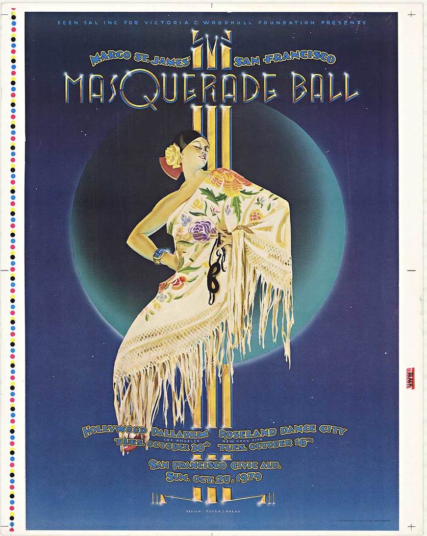 Price: $149.00 <br>This poster was a design collaborated by Randy Tuten and D. Bread. But the senorita on display was actually borrowed from artist J.C. Leyendecker. <br>Marco St. James' San Francisco Masquerade Ball. <br>Printer's Proof <br>Date: Octob
