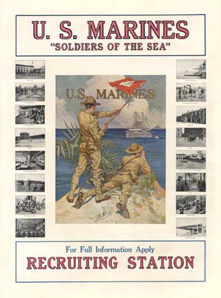 US Marines orignal WW1 poster, linen backed, marines in uniform, recruiting poster