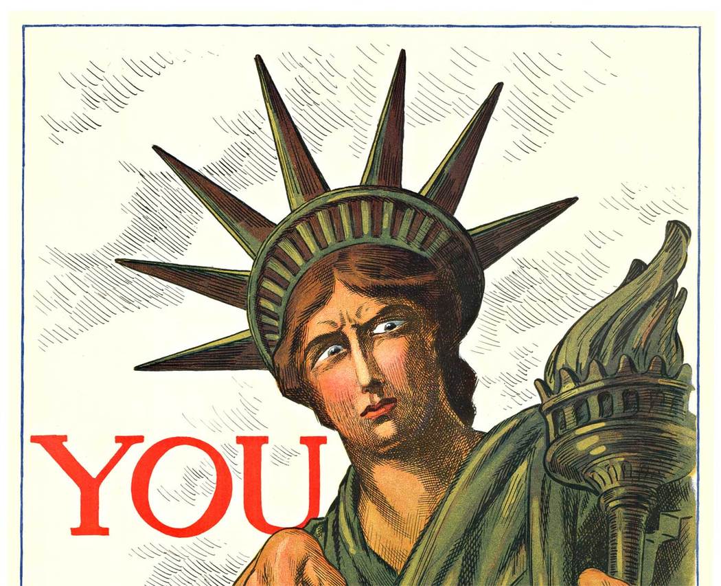world war 1 poster, statue of liberty, buy bonds, original poster, linen backed, mint condition. Military poster #WW1