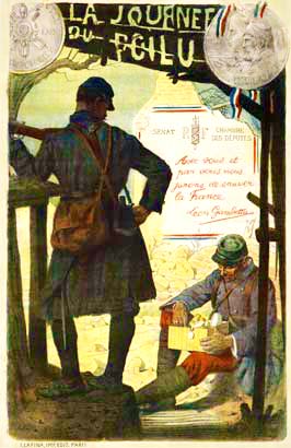 Poster for Soldier's Day: "La Journet du Poilu." <br>The image was created by Lucien-Hector Jonas. <br>The poster has been archivally mounted on linen and is in very good condition. <br> <br>Original Vintage Poster of French WWI propaganda (1914-1919)
