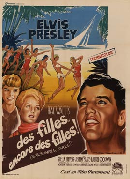 Elvis Presley, women dancing on beach, palm trees, French poster, linen backed, original poser, fine condition,
