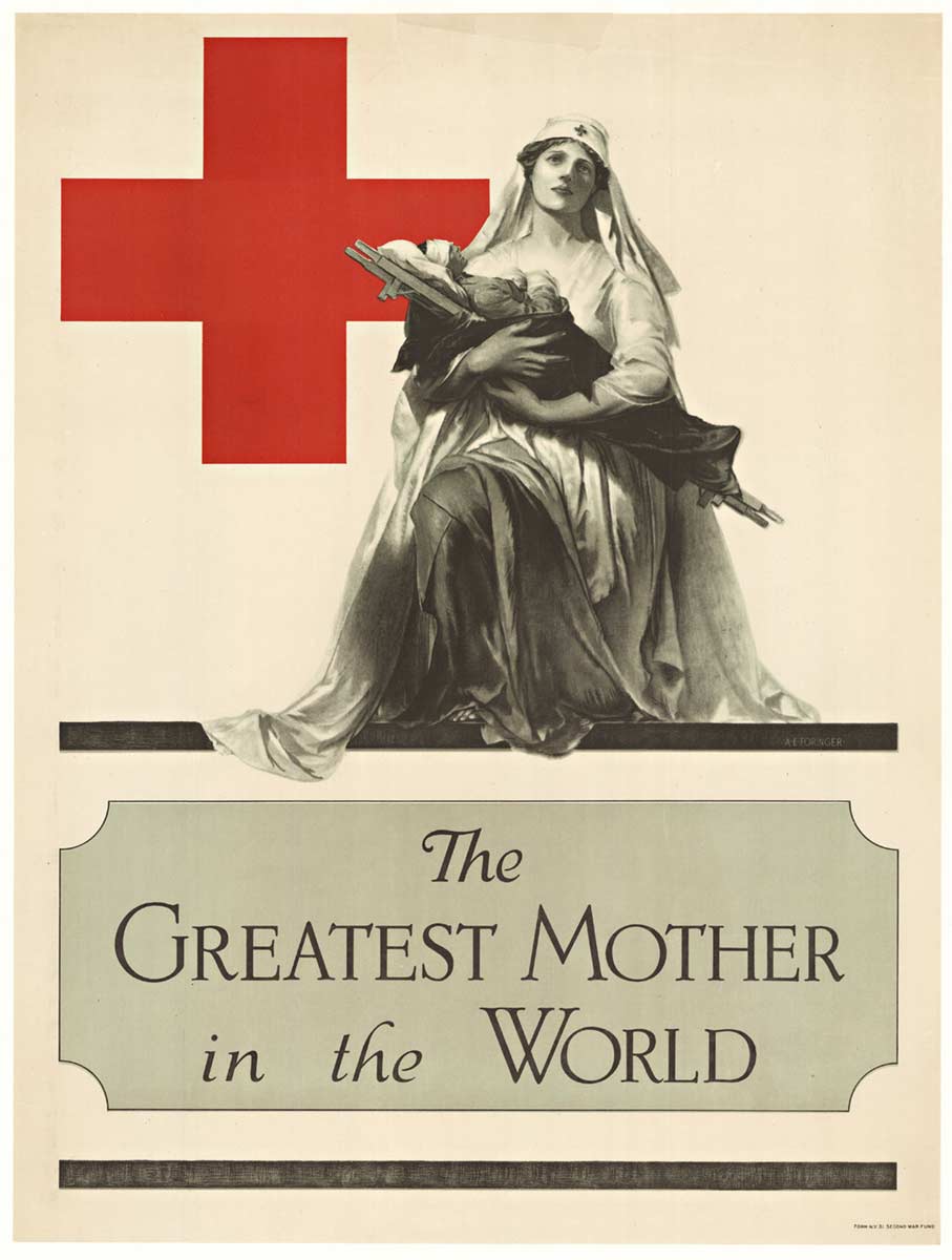 WOMAN WITH A SOLDIERS IN HER HANDS, RED CROSS, MILITARY POSTER,